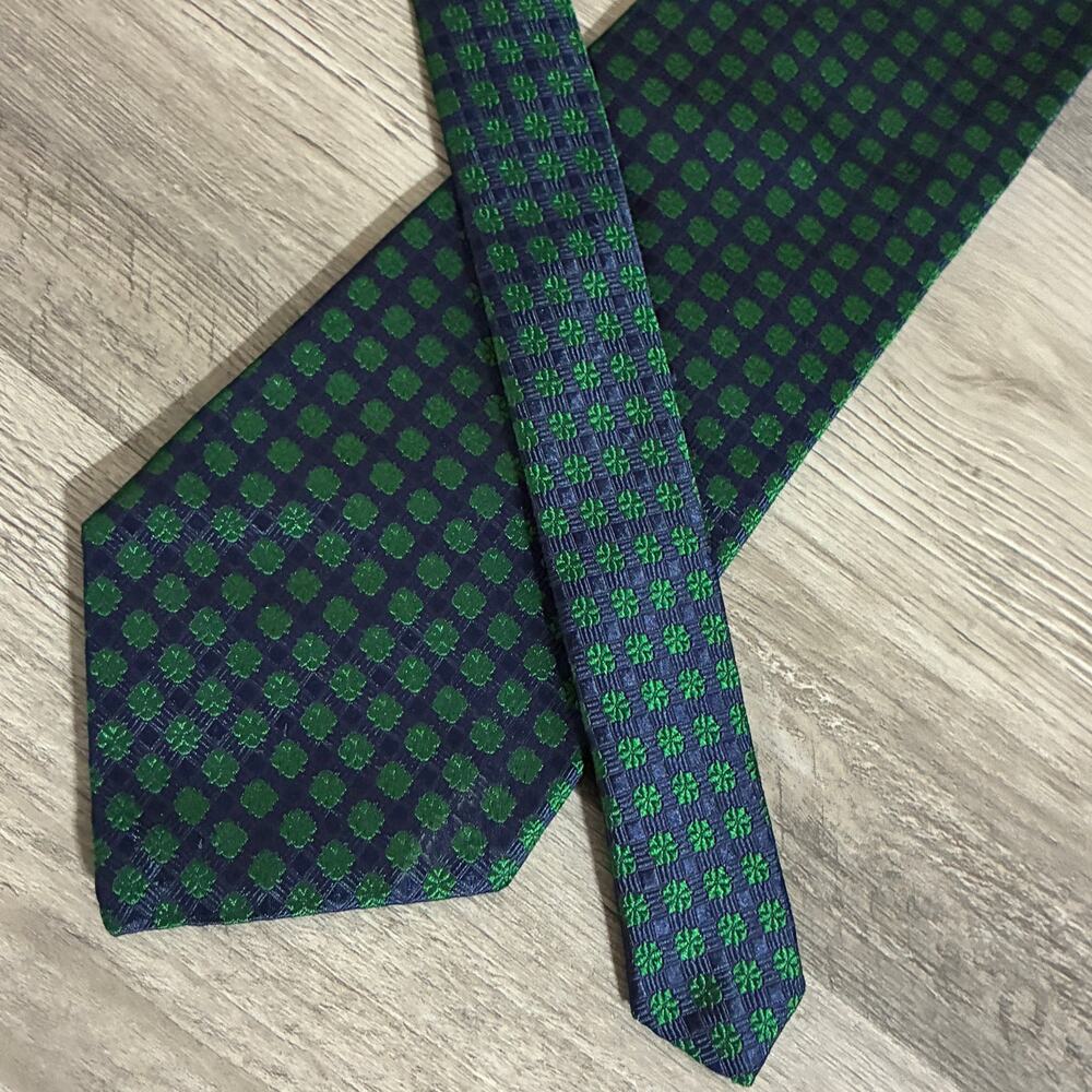 Bert Pulitzer Signature Collection Silk Necktie Navy Green Geometric USA Made